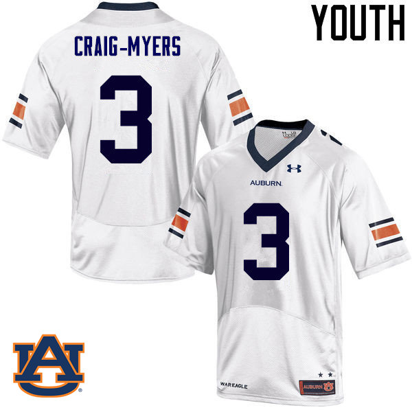 Youth Auburn Tigers #3 Nate Craig-Myers College Football Jerseys Sale-White